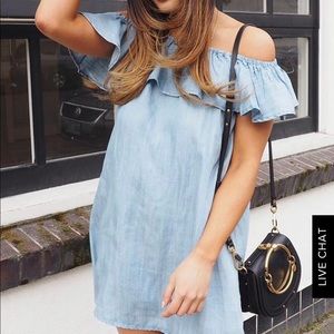Off the shoulder chambray dress